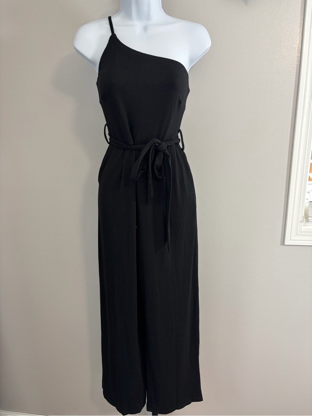 NWOT Elings-  One-Shoulder Black Jumpsuit with Tie Waist - Picture 13 of 16